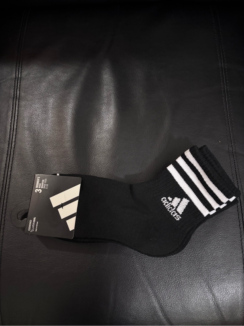 adidas Black Crew Athletic Socks with White Stripes